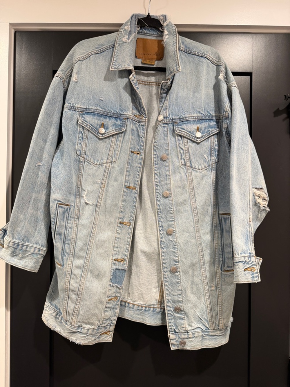 Light Wash Distressed Oversized Denim Jacket